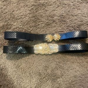 Vintage Set of Two Navy and Black with gold statement clasp belts